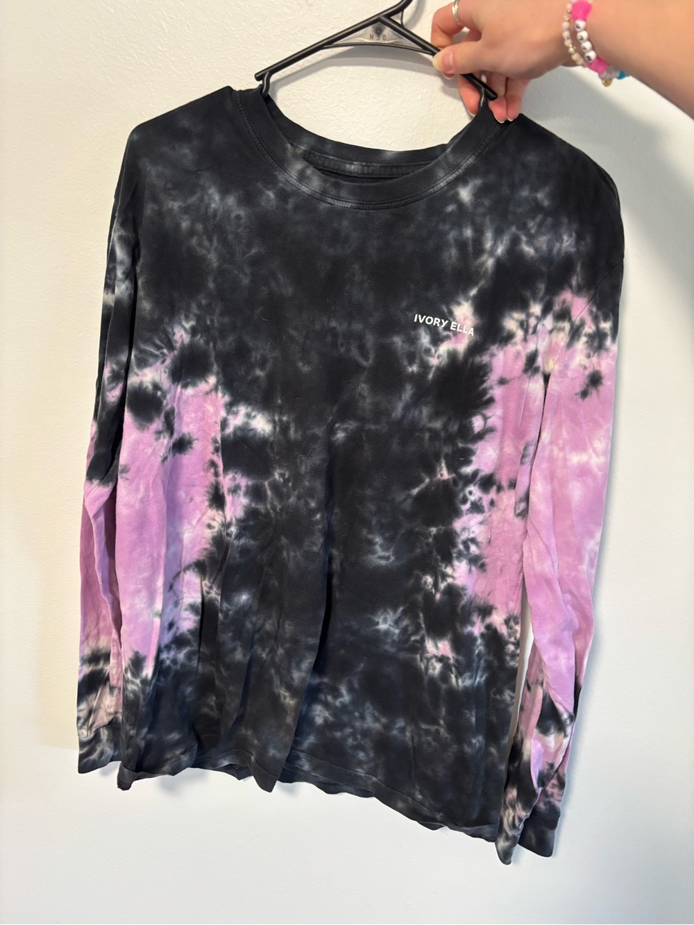 ivory ella Black and Pink Tie-Dye Long Sleeve Tee with Logo